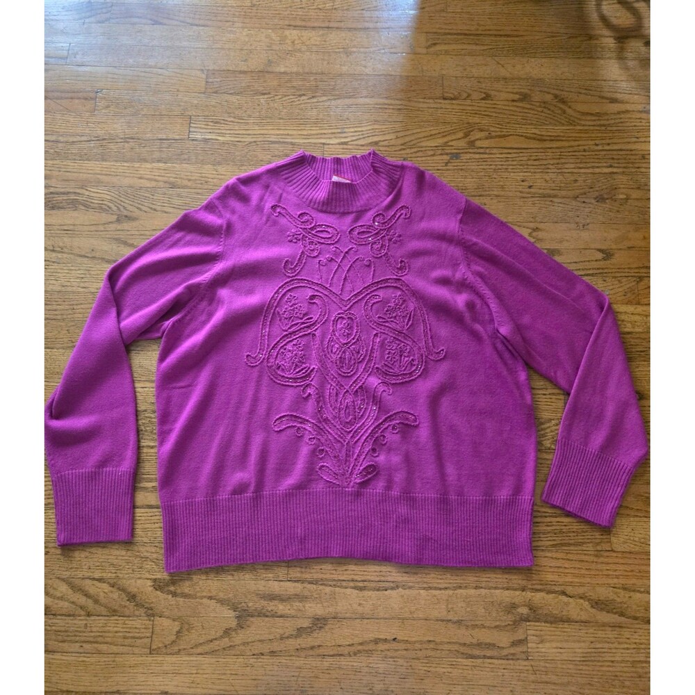 VTG Oscar De La Renta Womens Beaded Embroidered Mock Neck Sweater Size 2X